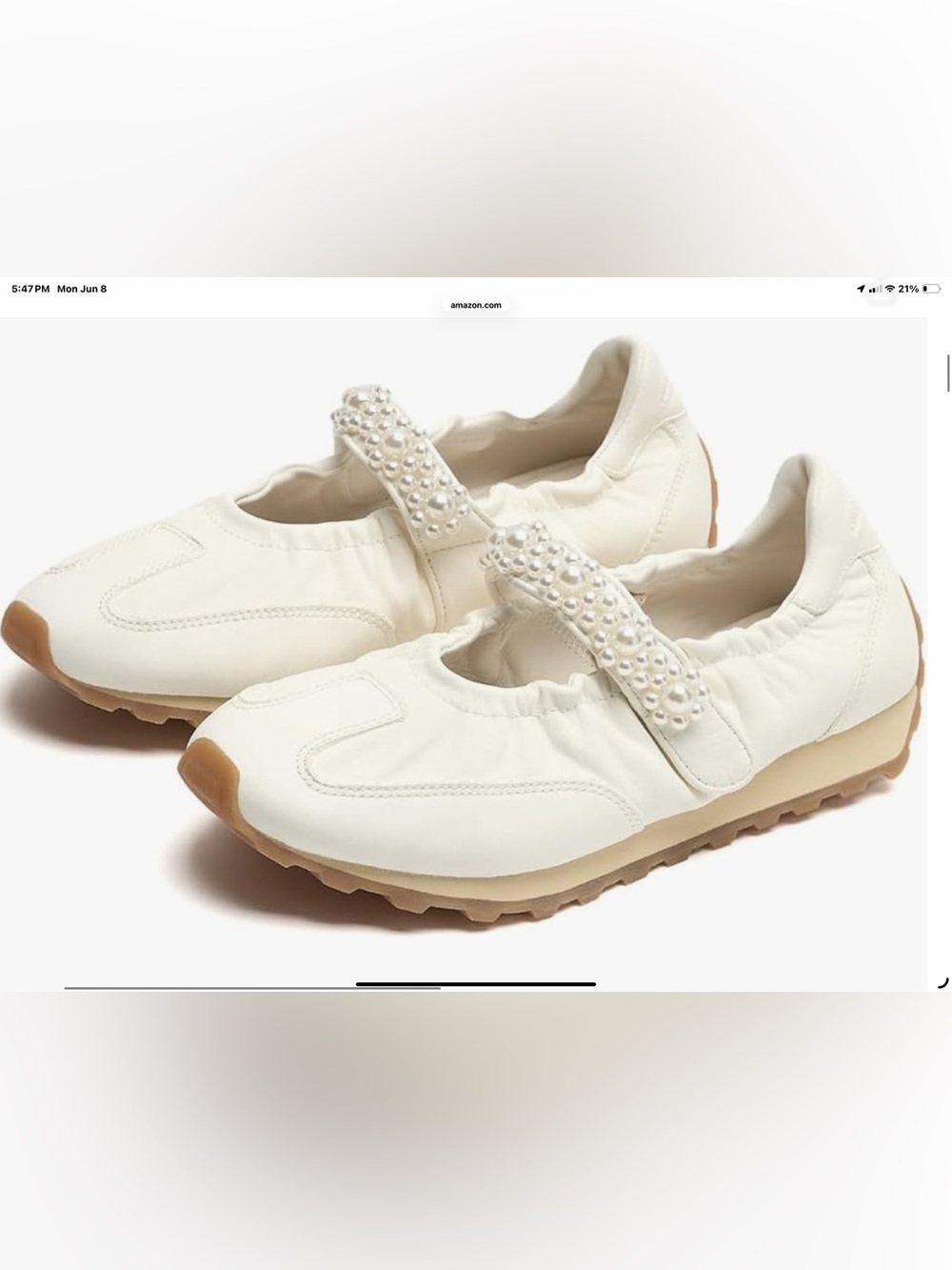 Pearl-Embellished Cream Mary Jane Sneakers for Women
